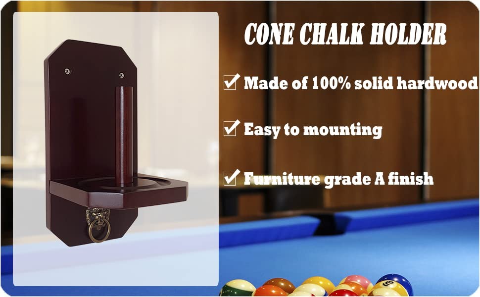 Wall Mounted Cone Chalk Holder, Pool Table Accessory, Solid Wood Hand Chalk H...