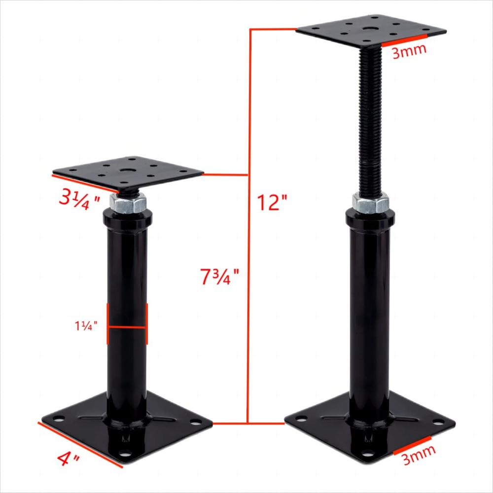 4 Pack Adjustable Support Jack for Floor, Post, Deck Foundation, RV Black