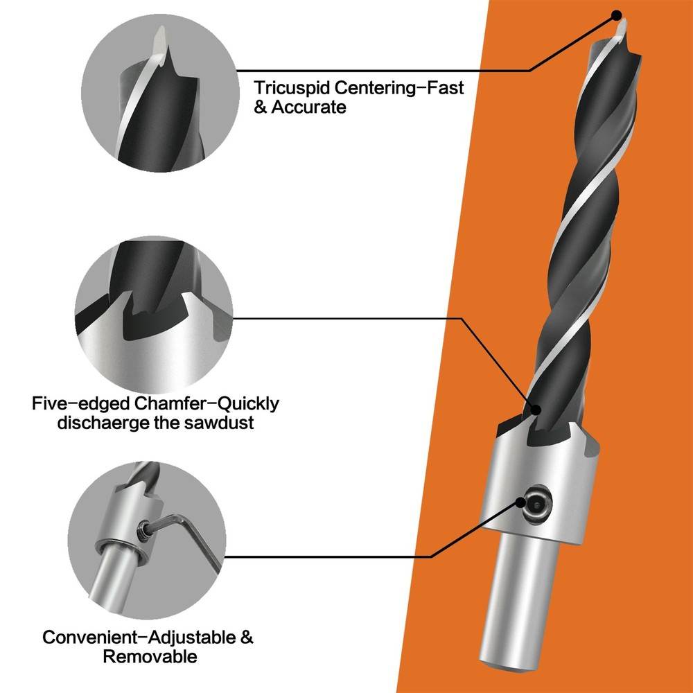 GMTOOLS Countersink Drill Bit Set, 7Pcs Tapered Bits M2 HSS, with 3mm