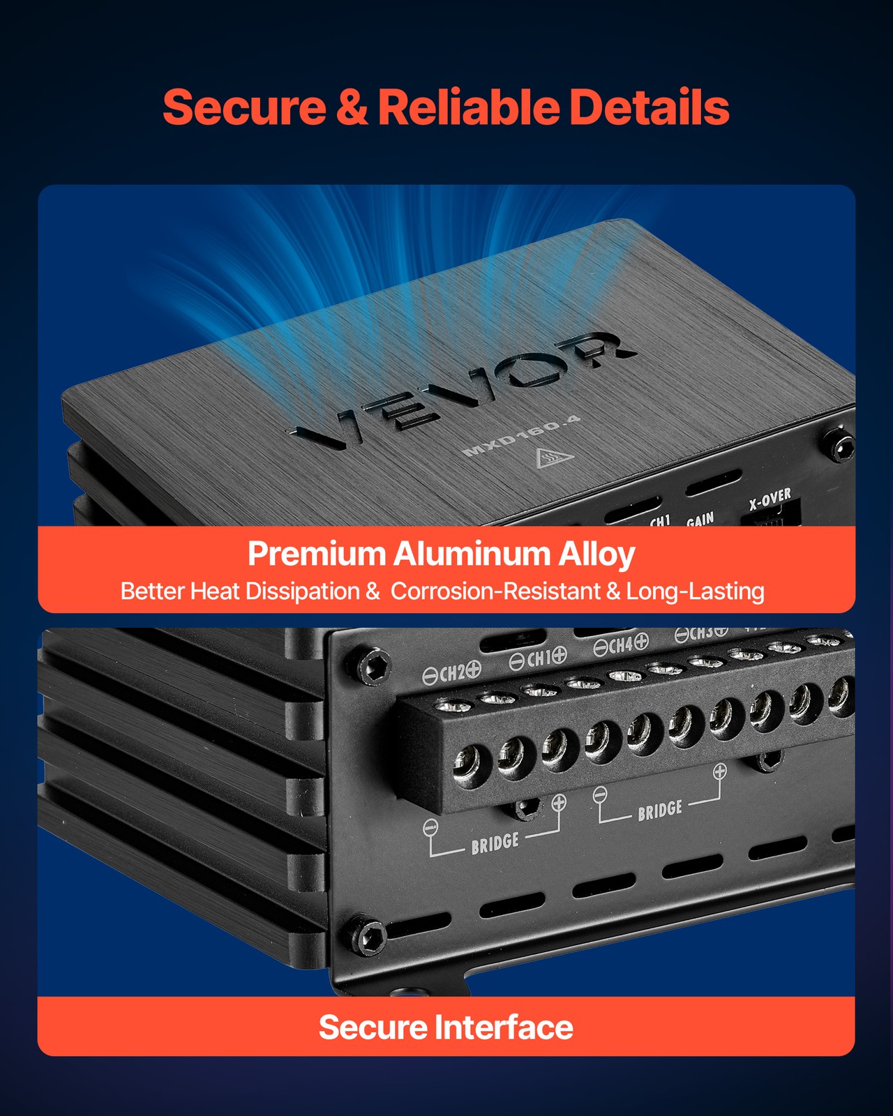 VEVOR Car Audio Amplifier Car Amplifier 4-Channel Class D Max. 4x110W at 4 Ohms
