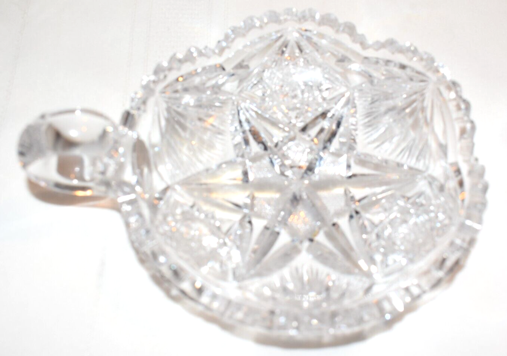Clear Crystal Candy Dish with Handle Star Pattern