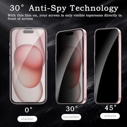 Privacy Screen Protector for iPhone 15, Shatterproof Tempered Glass