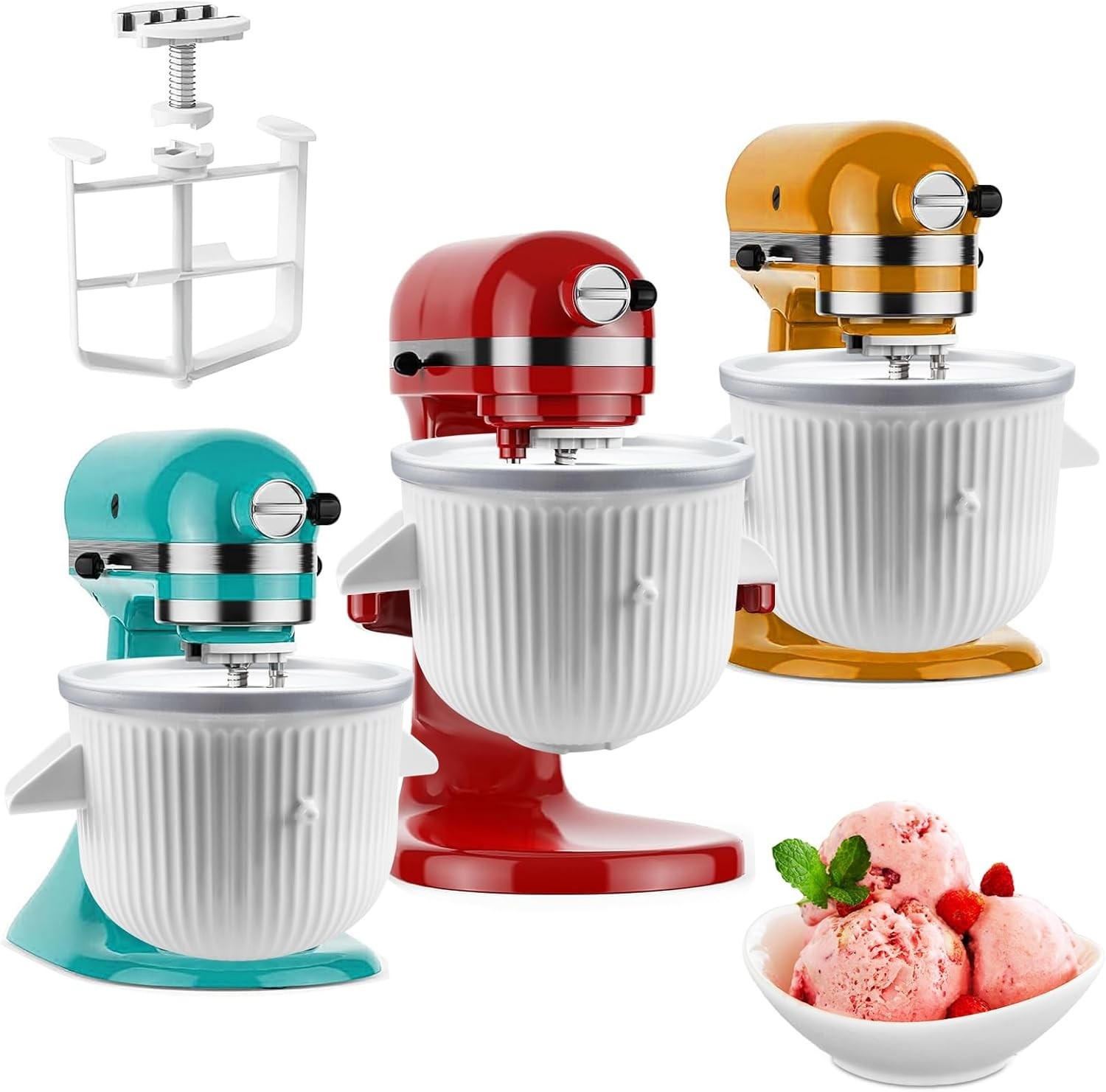 Ice Cream Maker Attachment for KitchenAid Stand Mixer, Ice Cream Bowl Compati...