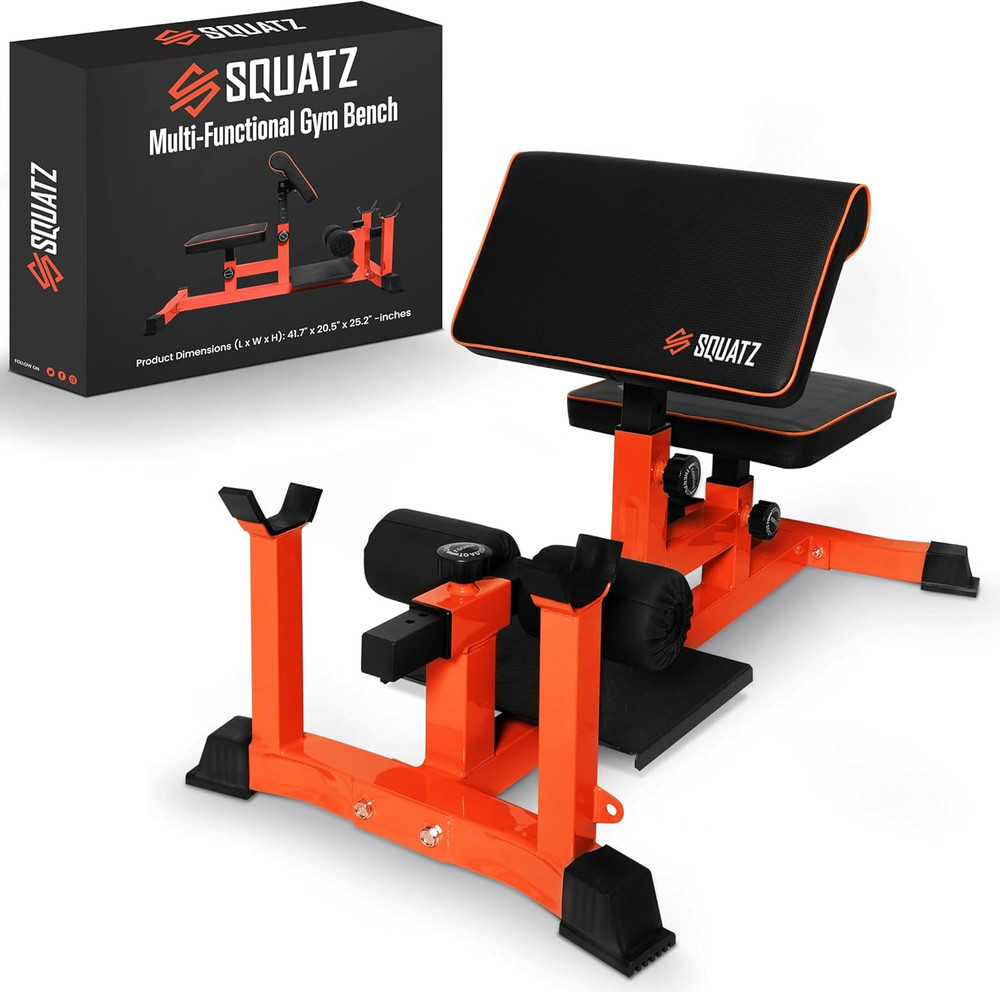Sissy Squat Machine and Preacher Curl Crunch Rack - Foldable Squatting Bench for