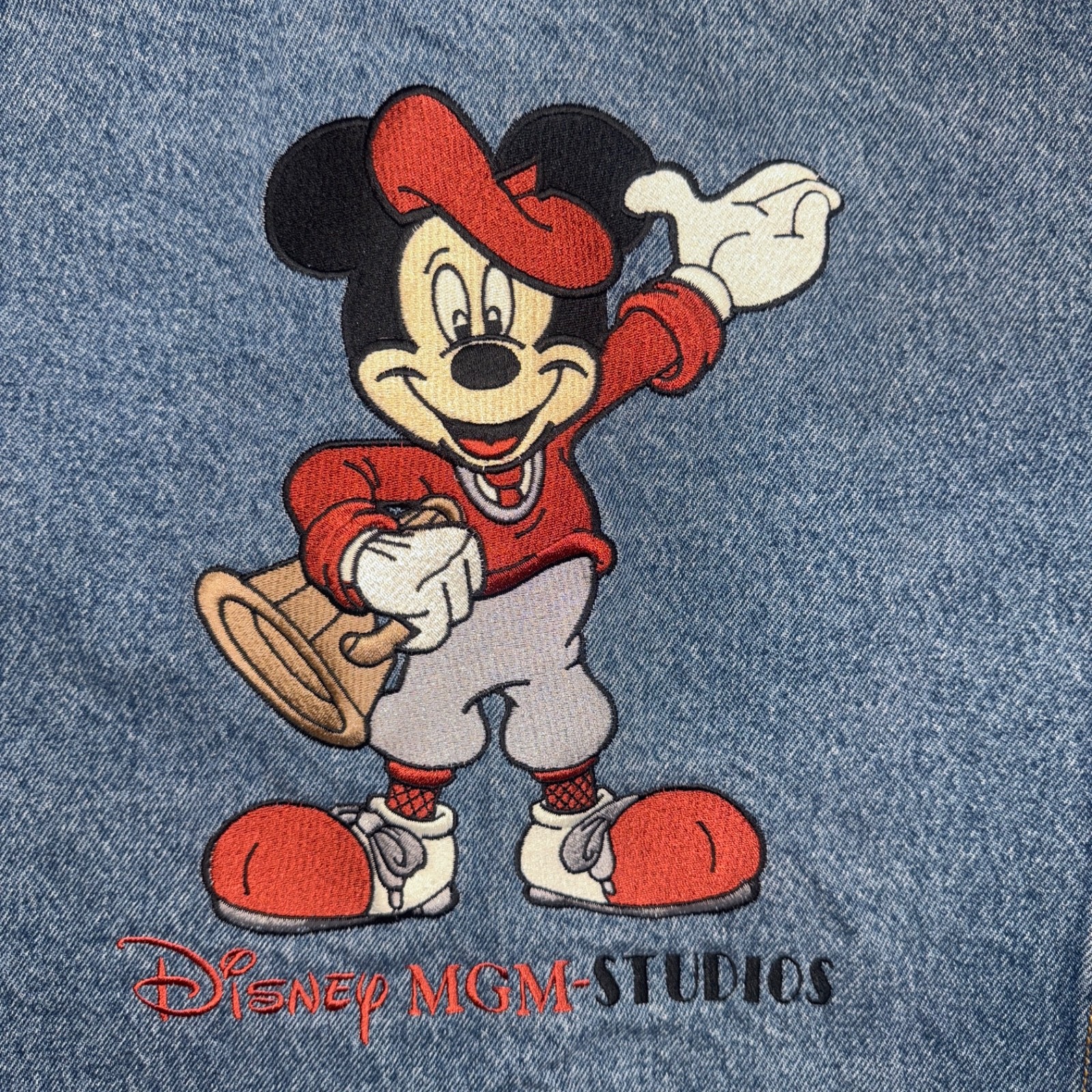 Vintage Lee Disney MGM Studios Mickey Mouse Denim Jacket Mens XL Embroidered