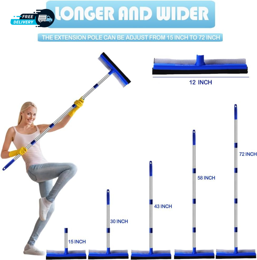 72" Squeegee for Cleaning - Long Handle Window Cleaner Tool Sponge Scrubber