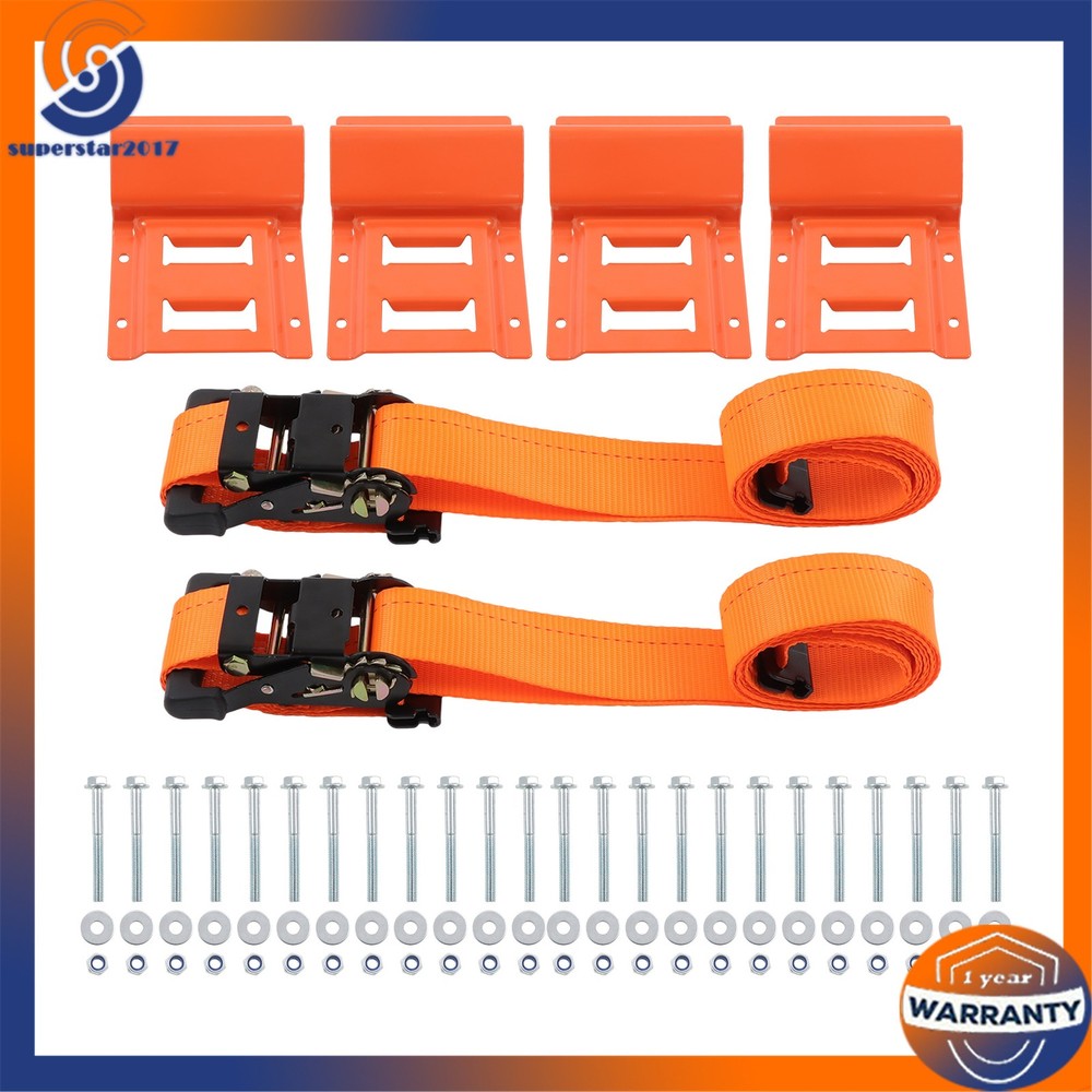 Orange Wheel Chock And 8ft Ratchet Strap Kit For E Track System Polyester