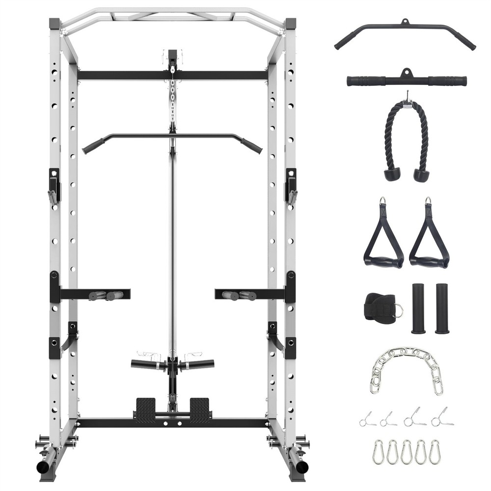 🔥Power Cage W/LAT Pulldown Multi-Functional Power Rack W/Cable Pulley System
