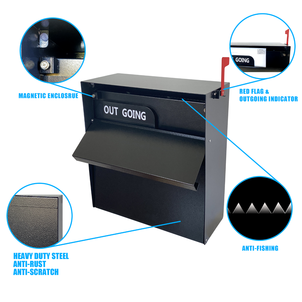 Rainproof Wall Mount Mailbox with Outgoing Mail Flag and Holder Locking Mailbox