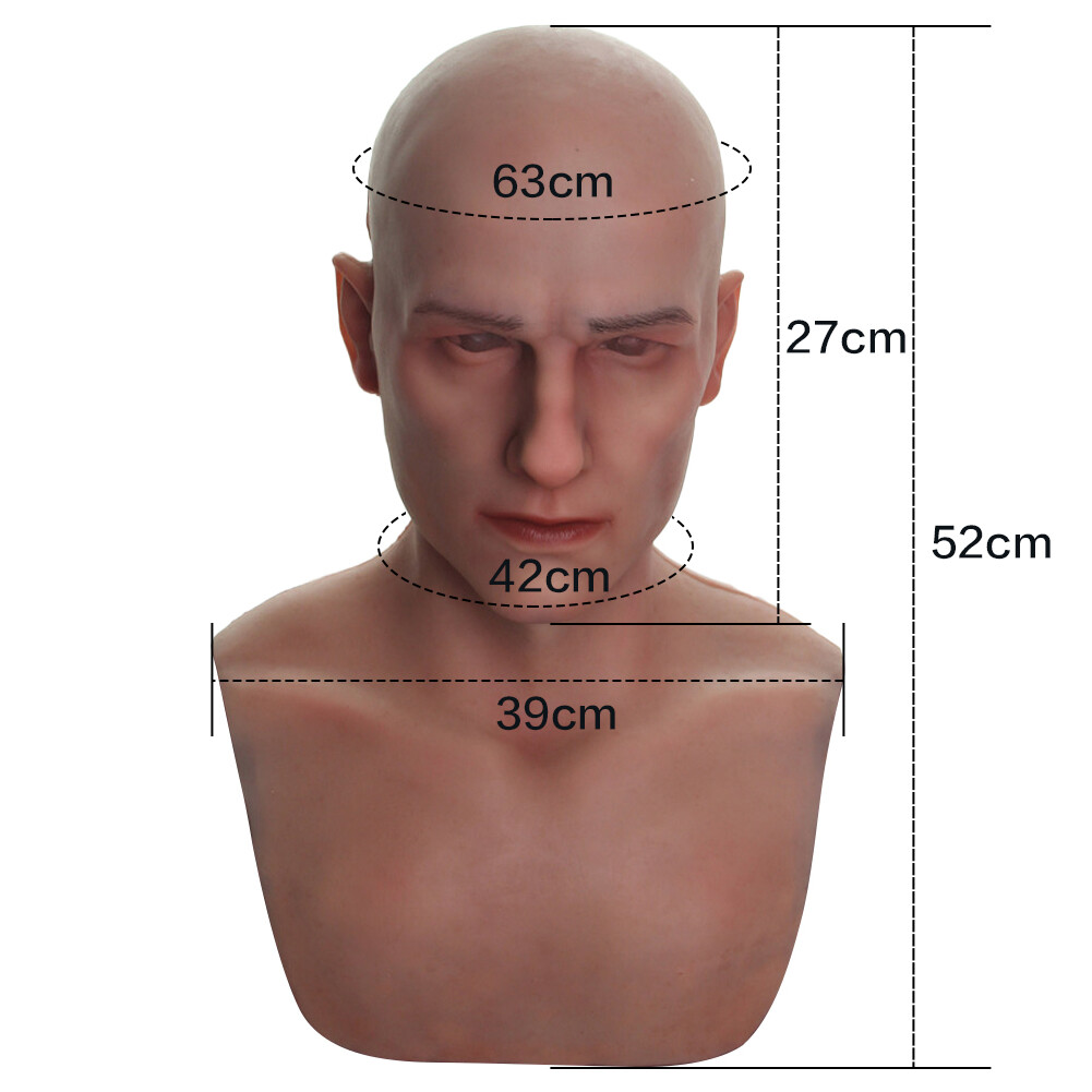 Dokier Silicone Male Hood Headgear Masquerade Lifelike Full Head Party Props