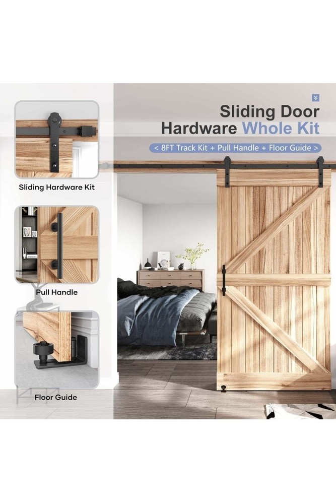 EaseLife 8 ft Sliding Barn Door Hardware Track Kit Basic J Pulley Quiet Smooth