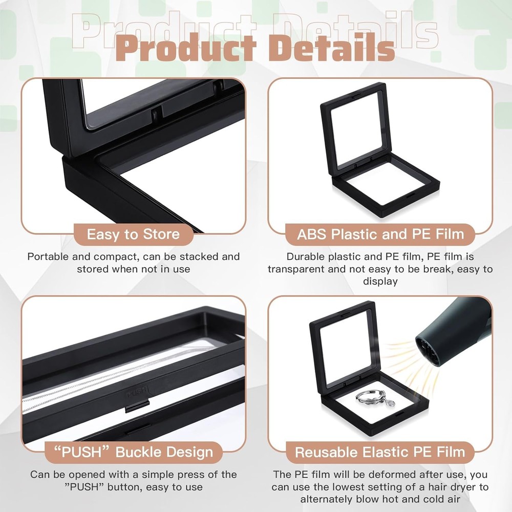 30 Pack 3D Floating Display Stand Frame Case Coin Black