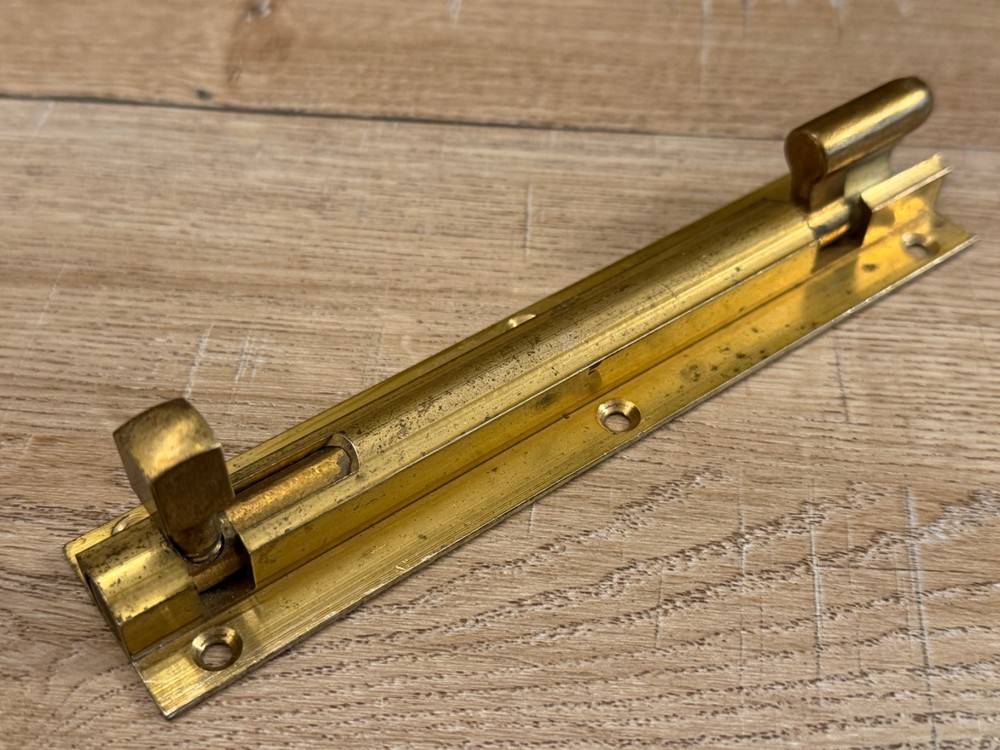 VINTAGE SOLID BRASS 6" SLIDE BOLT DOOR BOLT