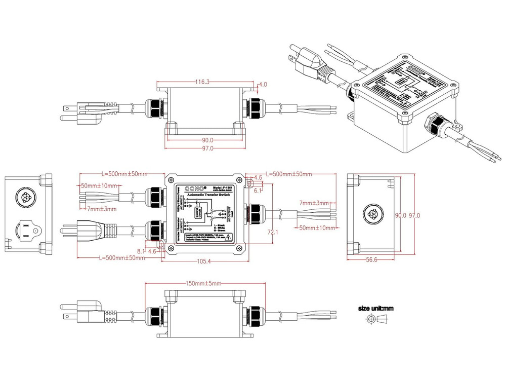 AC120V 15Amp Automatic Transfer Switch, ATS Auto Transfer Switch