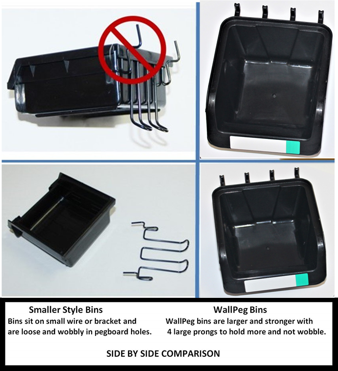 WallPeg Pegboard Bins - 15 Pc. Kit Hooks to Standard Peg Board Panel Workbench