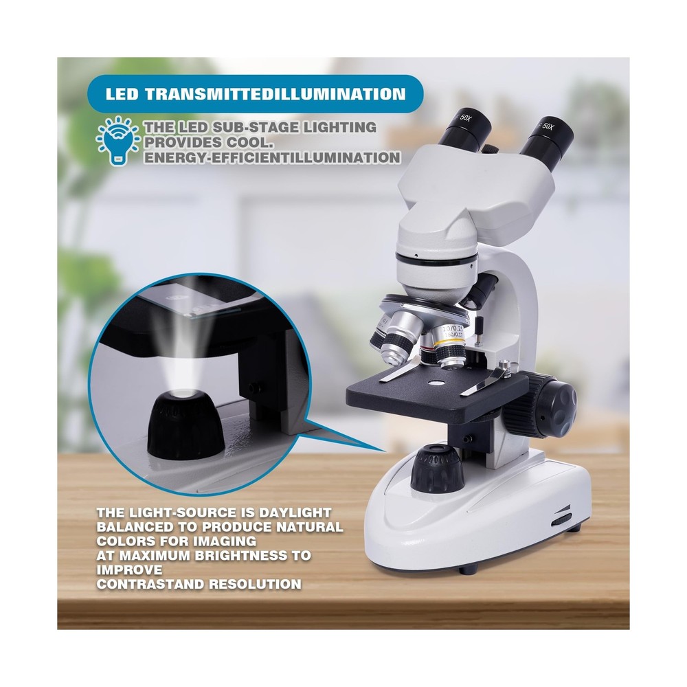 SELFIE CAT Laboratory Microscope for School, Binocular Compound Microscope 20...