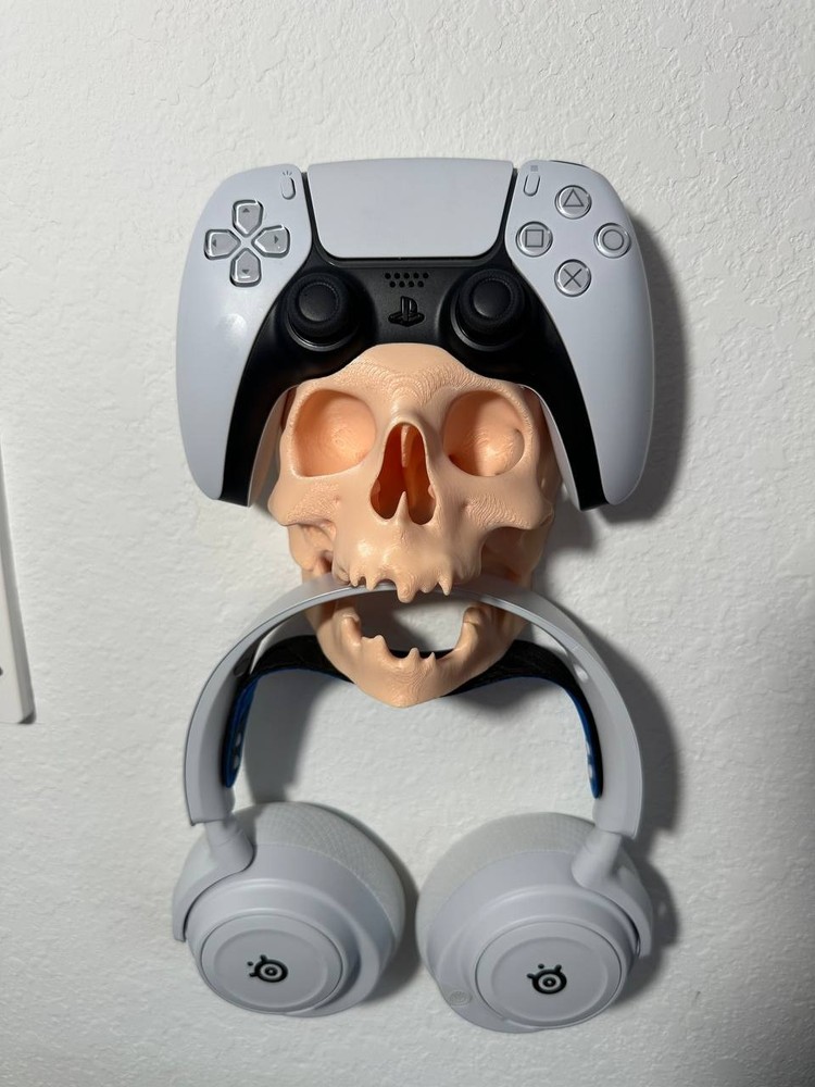 Skull PS5 Controller Wall Mount Holder Stand Gaming Decor Headset Hook