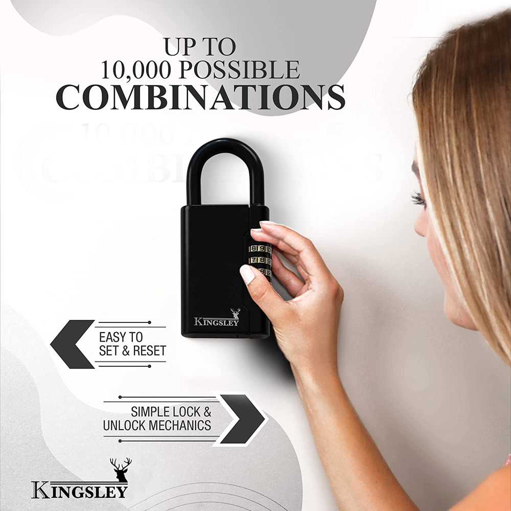 Portable Key Lock Box Resettable Combination Key Safe Black