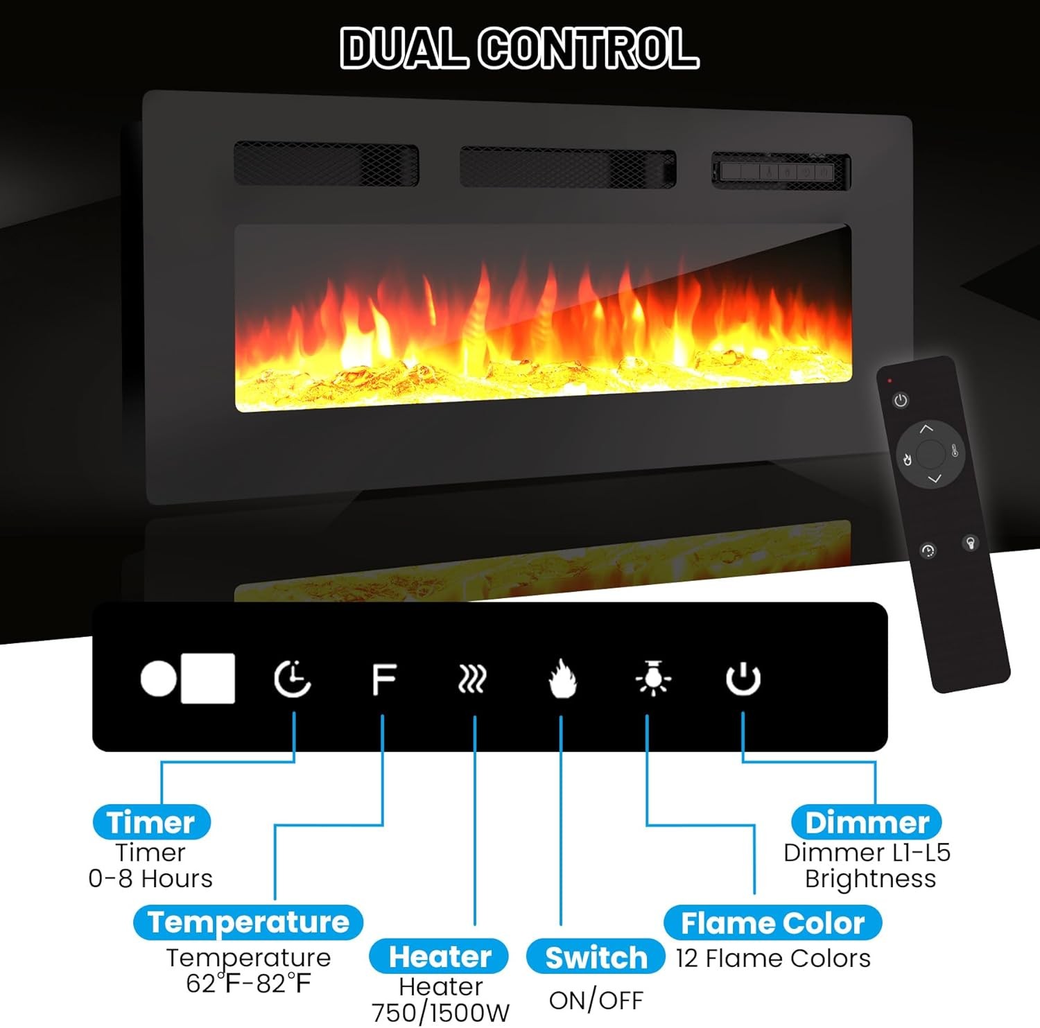 70 In 2 Tier TV Console Stand Cabinet With 36 In Electric Fireplace Heater White