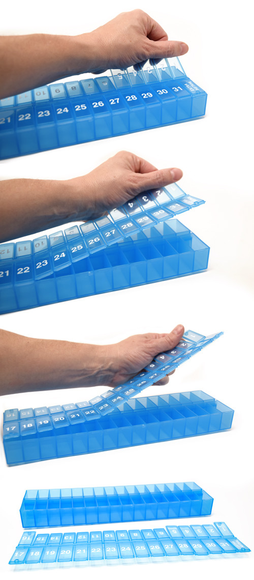 Blue Once-a Day Monthly Pill Organizer Removable Lid for Easy Loading