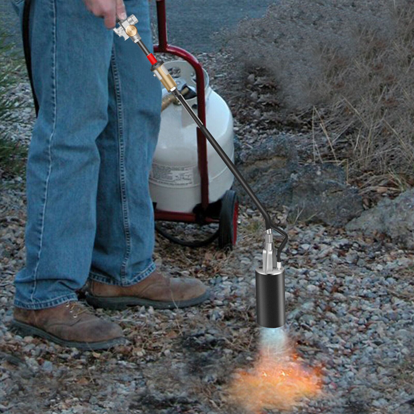 Portable Propane Torch Weed Burner Ice Snow Melter Outdoor Flame Thrower w/ Hose