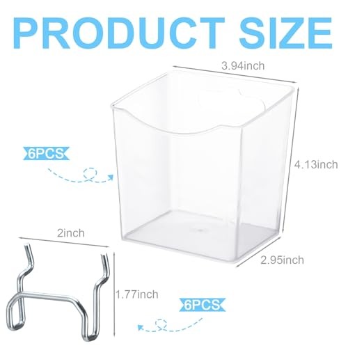 6 Pack Pegboard Bins with Hooks - Translucent Pegboard Organizer Wall