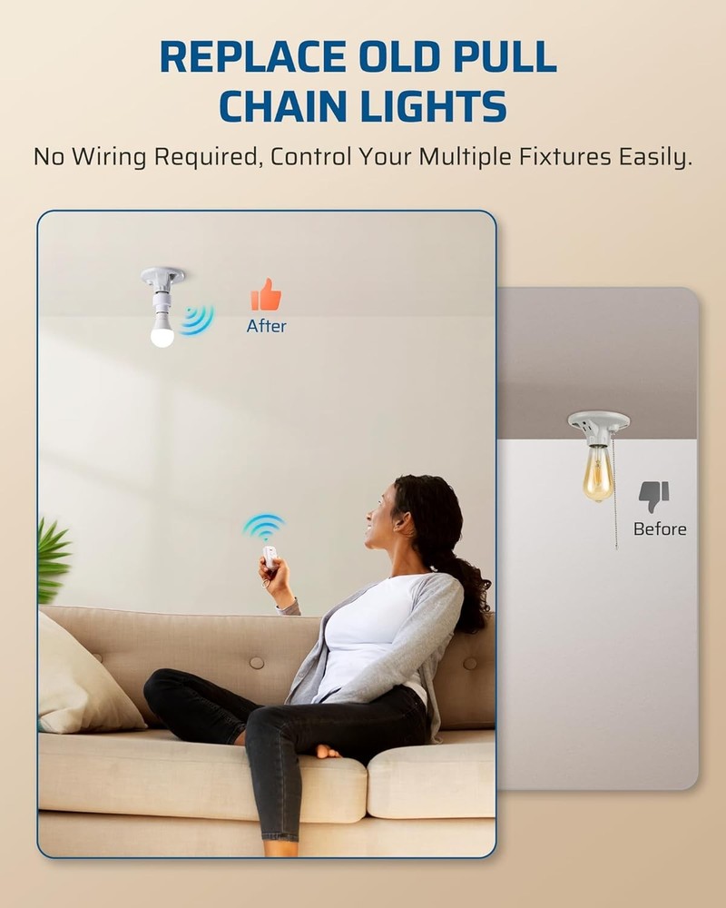 Remote Control Light Socket, Wireless Lamp Bulb Socket, 100FT Range