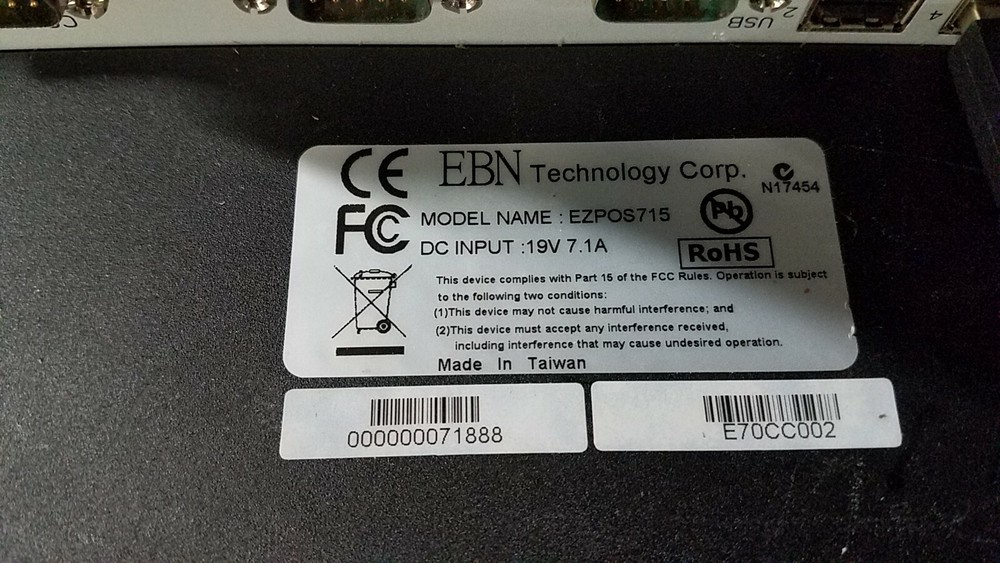 EBN Technologies Corp EZPOS715 Win XP 10" Touchscreen POS System
