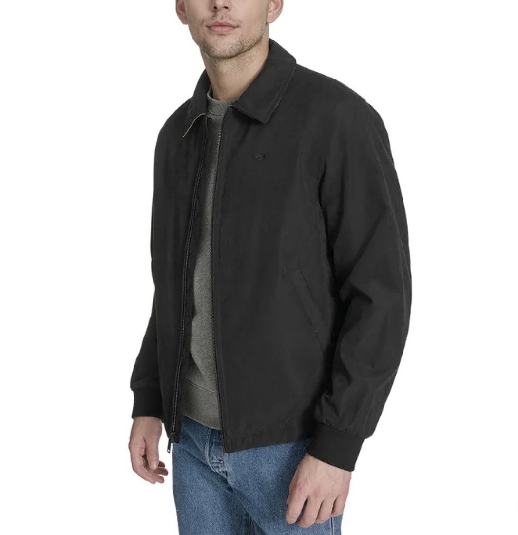 Dockers Bomber Jacket, Black, Men's Medium, Rib Knit Cuffs, Laydown Collar, NEW