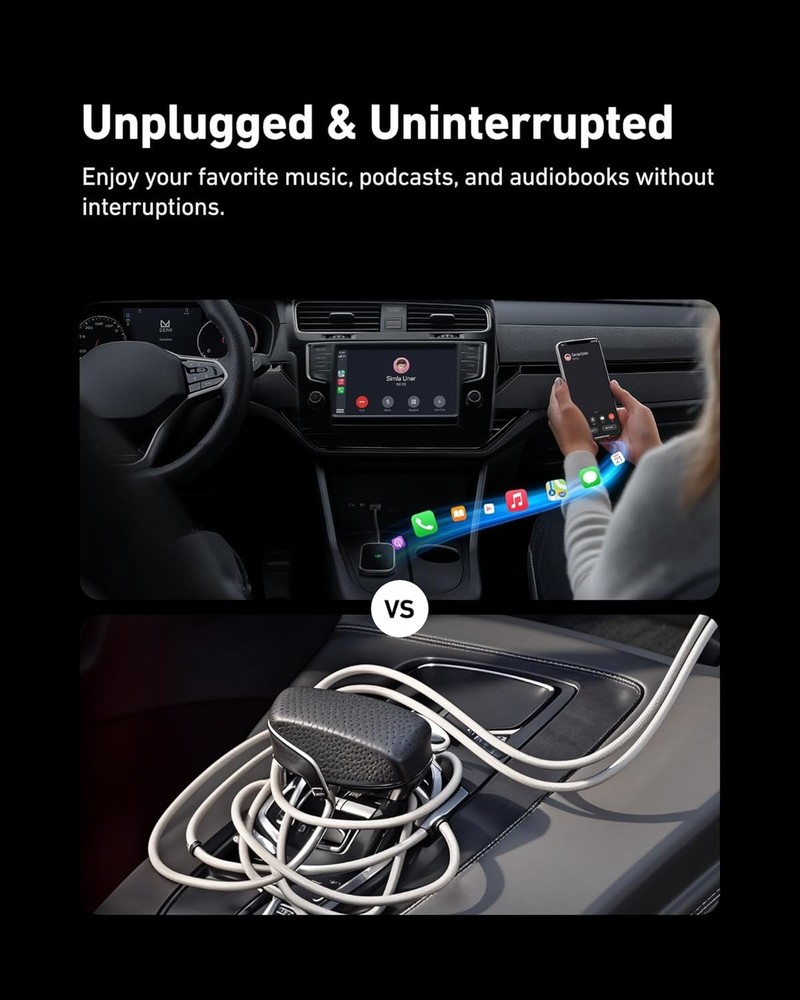 2 in 1 Wireless Carplay Adapter & Android Auto Wireless Adapter, 2025 Bluetooth
