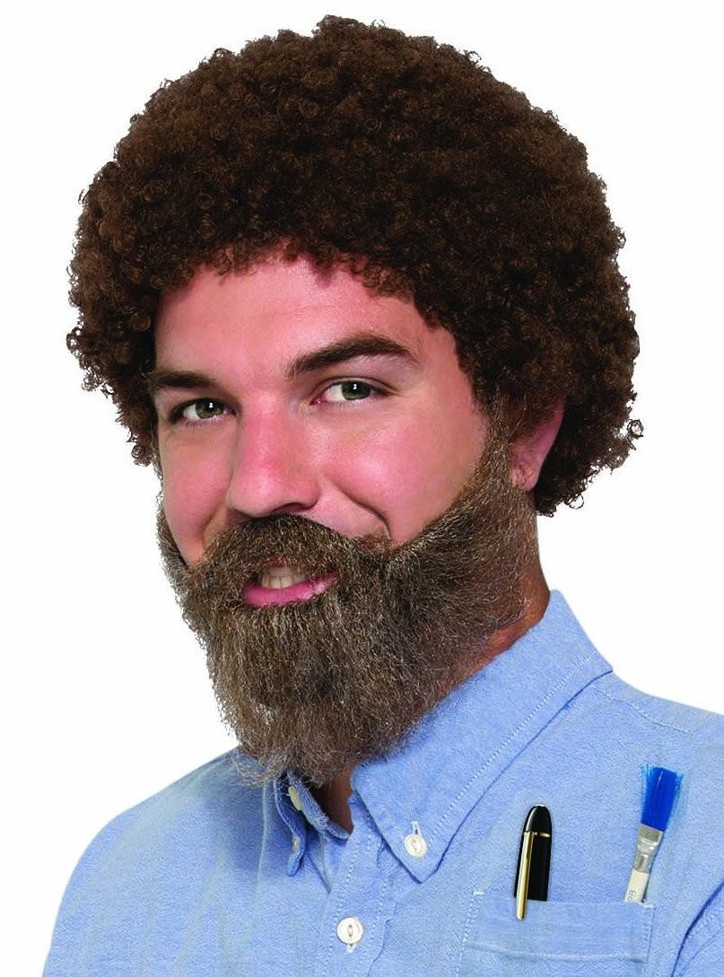 80s Man Costume Wig Brown Curly Hair Beard Moustache Set Artist Painter TV NEW