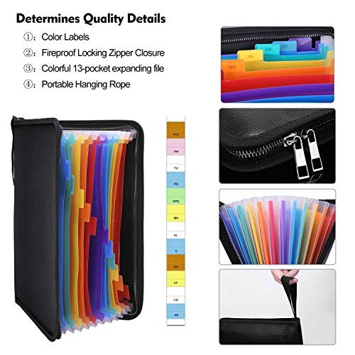 Fireproof Expanding File Folder with 13 Multicolored Multicolored,13 Pockets