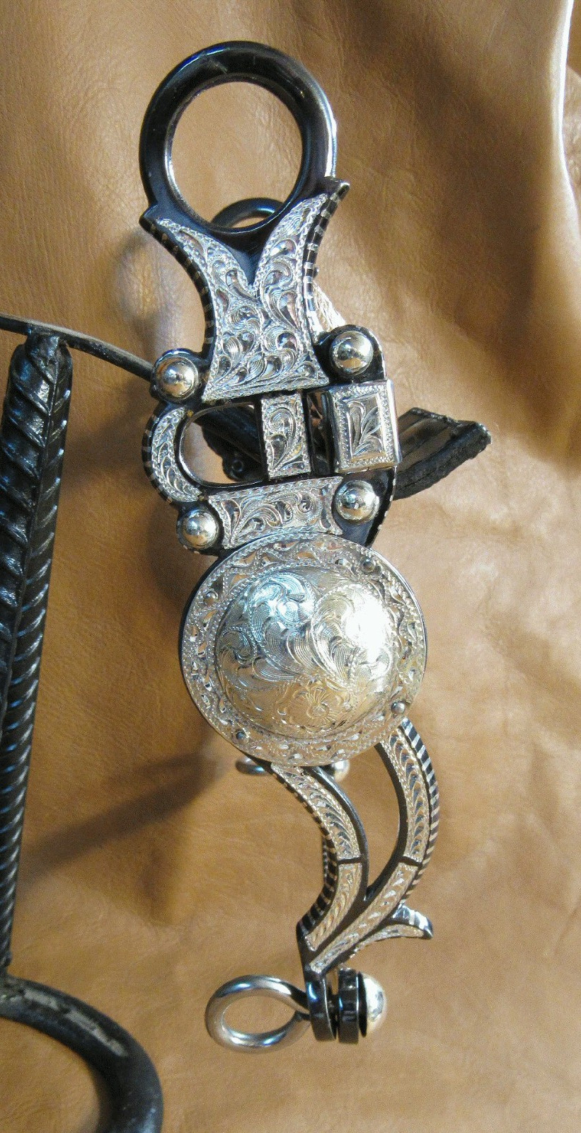 E Garcia Silver Bit Concho With Inlays Salinas Mouth Black Finish