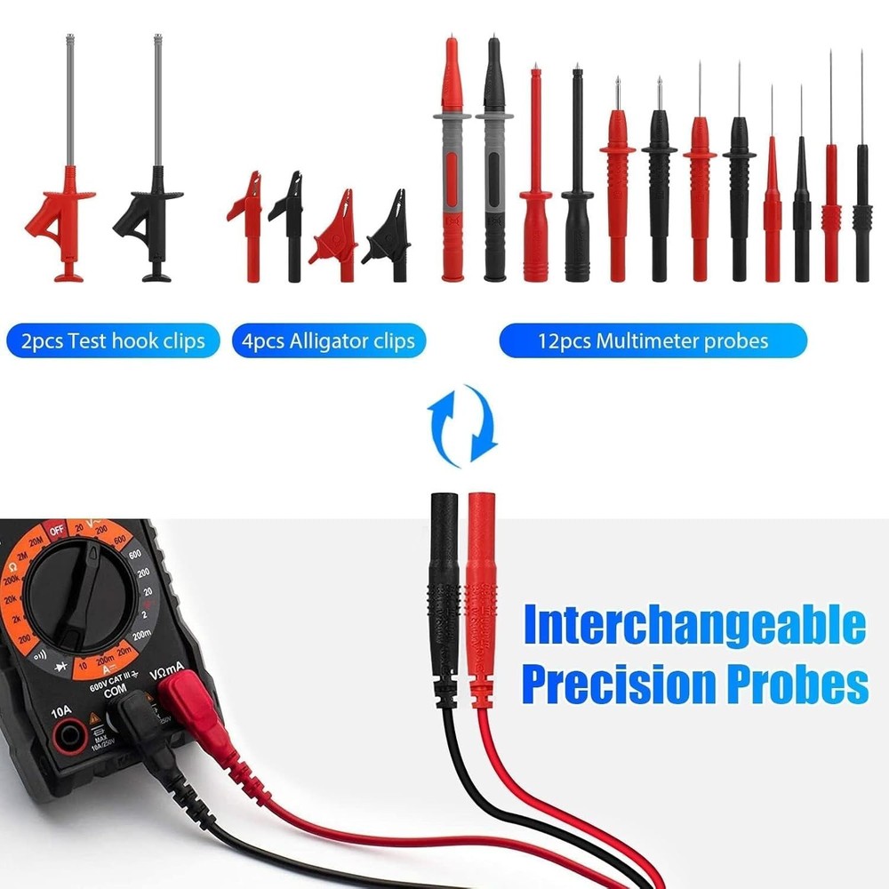 25PCS Multimeter Leads Kit with Replaceable Wire Piercing Probes, Alligator ...