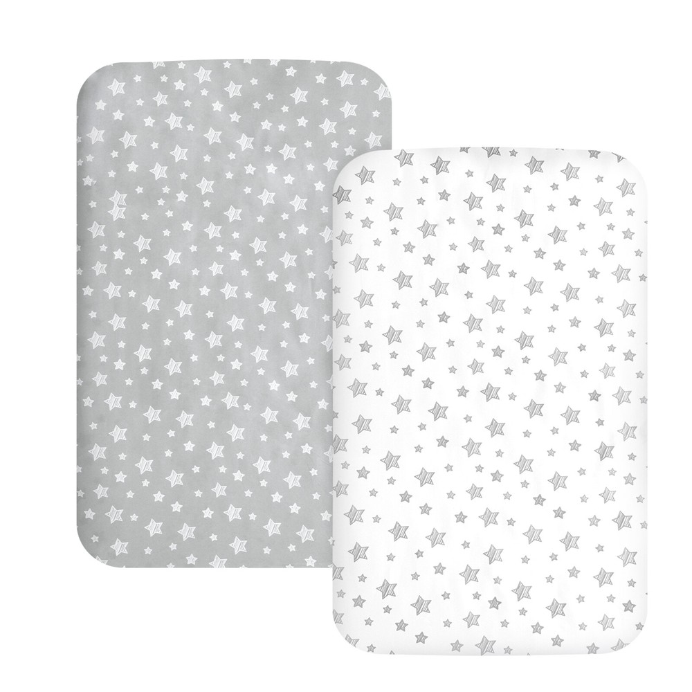 Pack N Play Fitted Sheet Mini Crib Mattress Sheets 2 Pack Gray & White 39"x27"