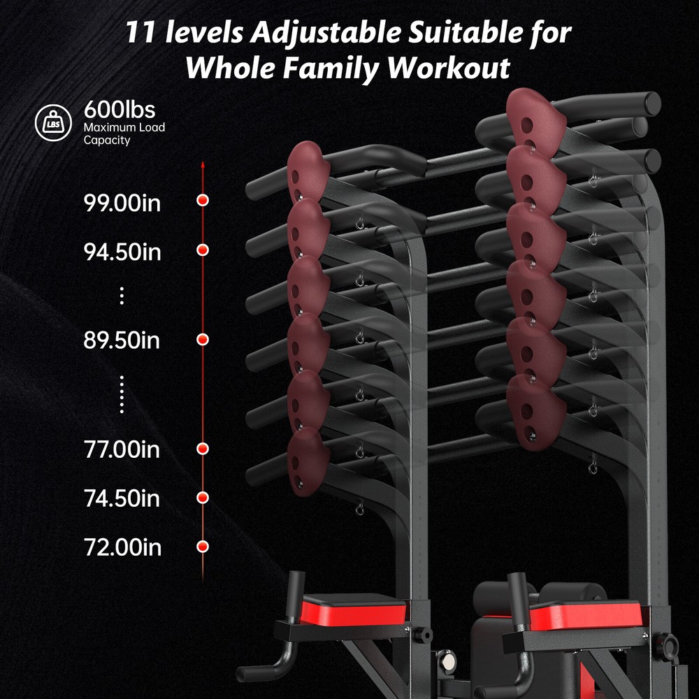 Multifunction Power Tower Dip Station Pull up Bar Power Rack with Incline Bench