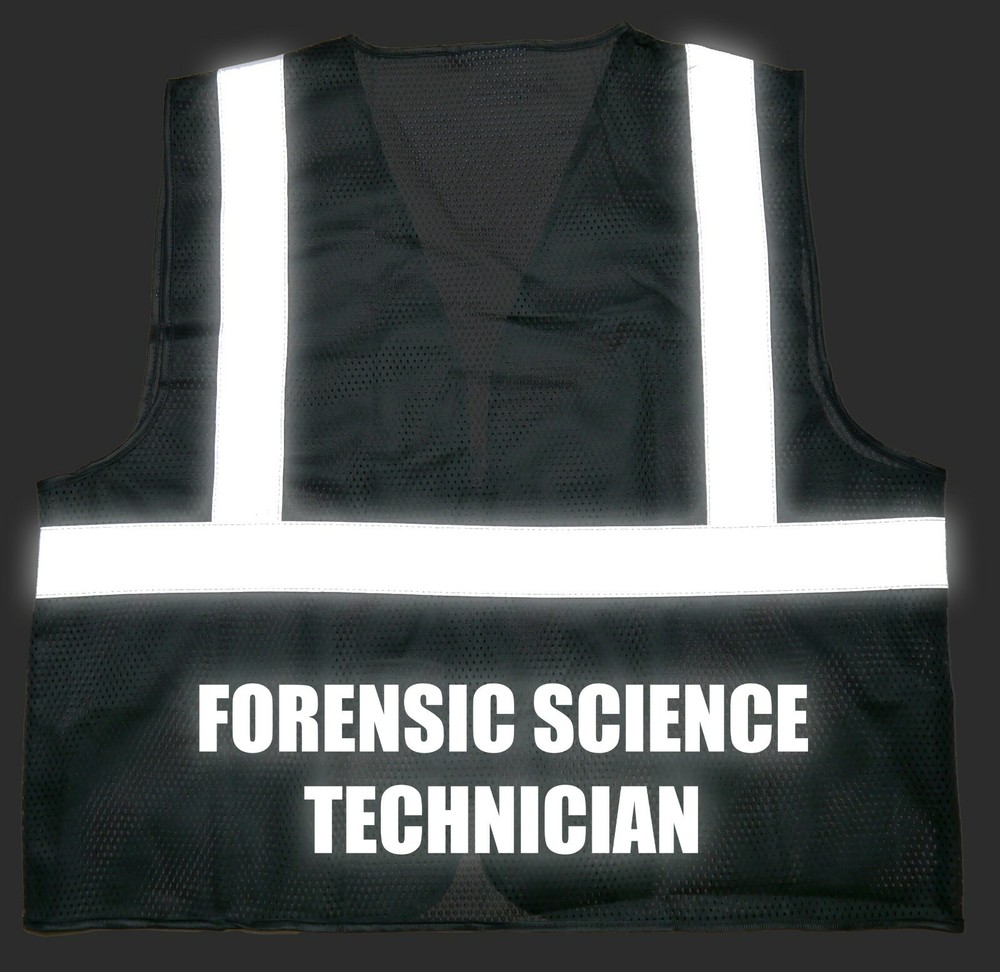 Forensic Science safety vest, black, REFLECTIVE design, High Visibility vest