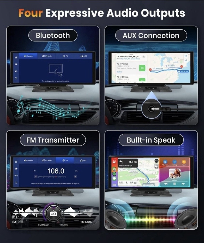 PODOFO 10.26" Multimedia Smart Screen Player Wireless Carplay Android Navig A3