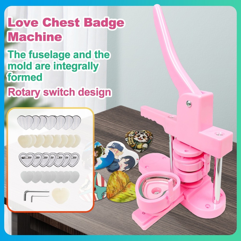 Heart-Shaped Pin Button Maker Press Machine Kit - No Assembly Required DIY Gift