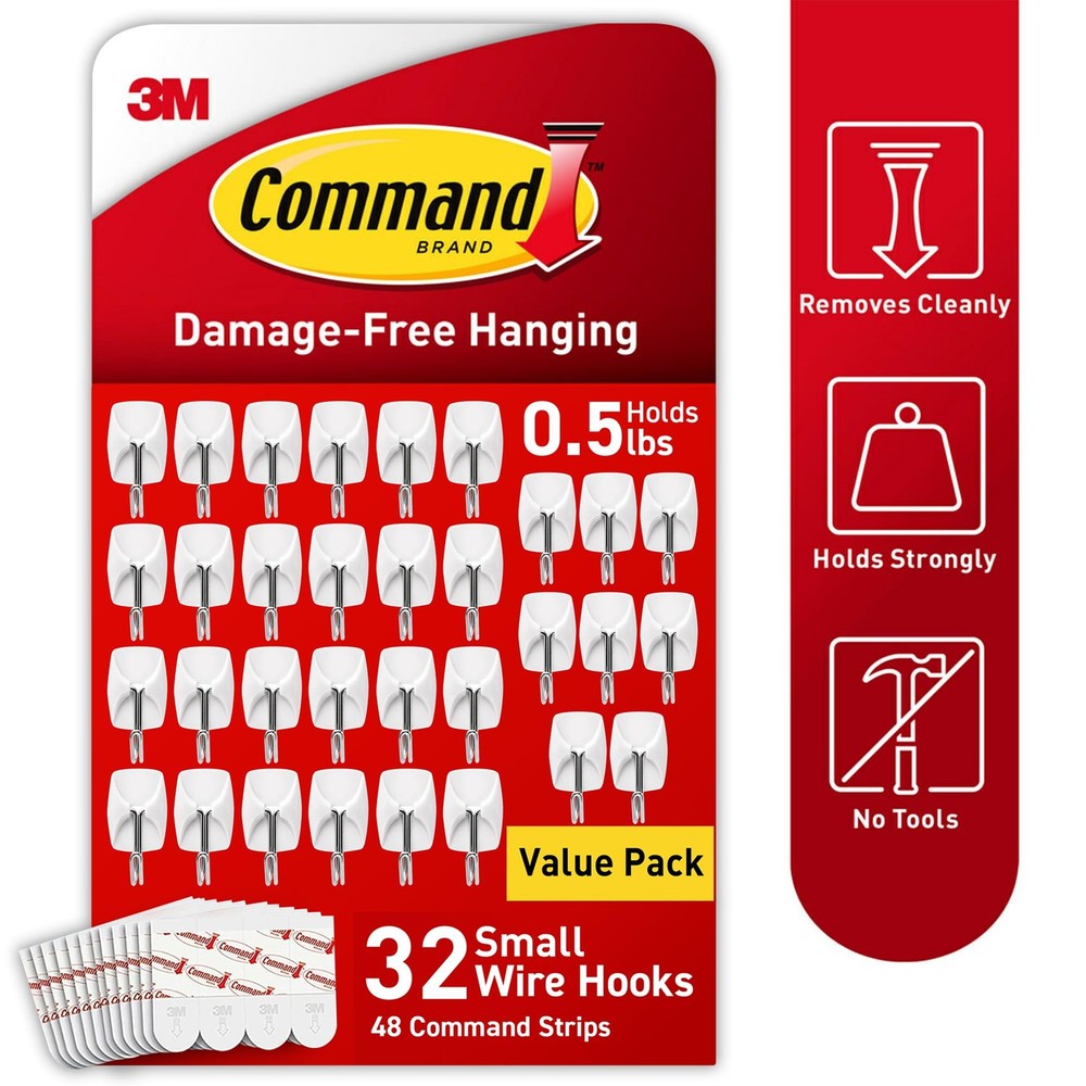 Command Small Wire Toggle Hooks, 32 Count, and 48 Strips, Damage Free Hanging Wa