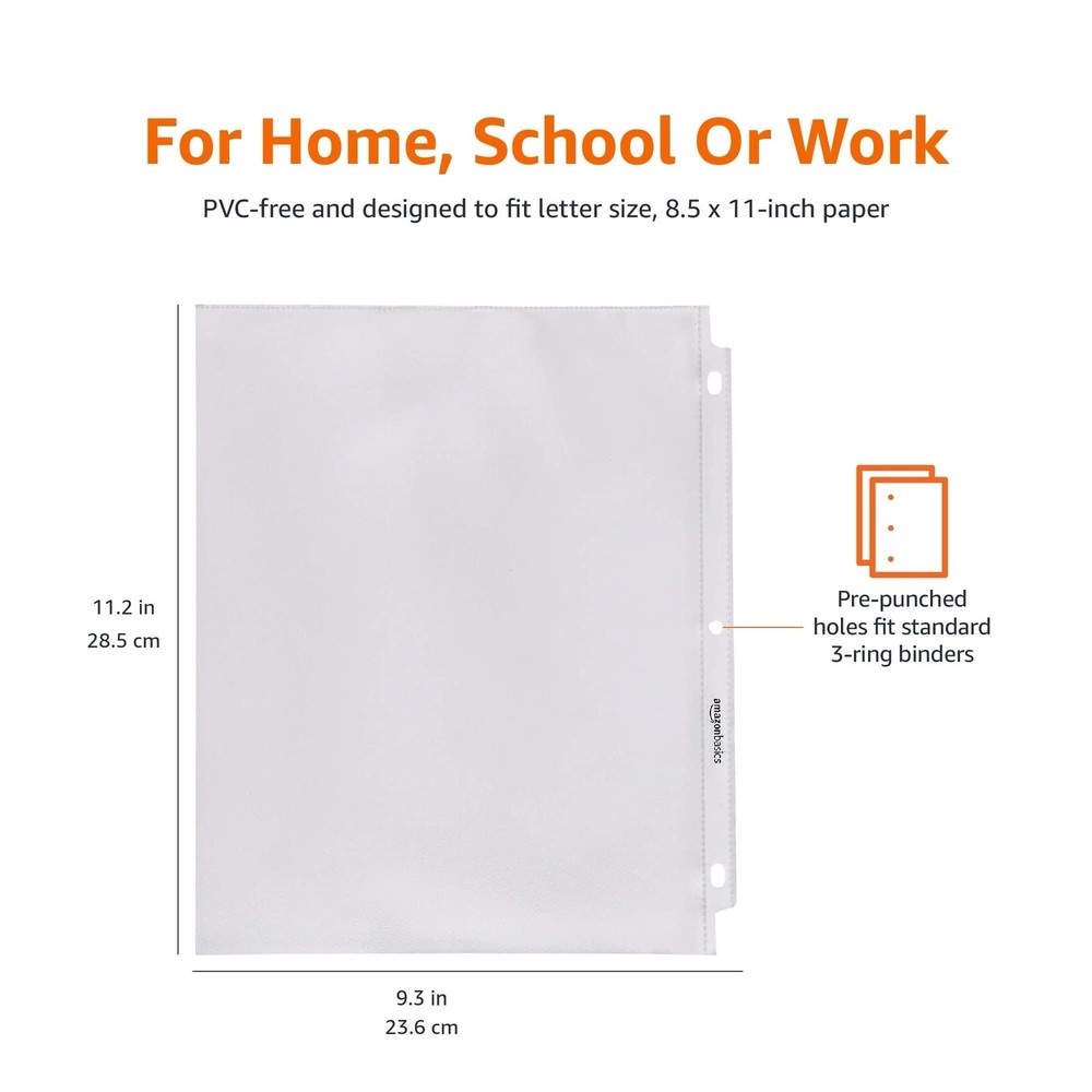 Amazon Basics Sheet Protectors for 3 Ring Binder, 100 - Pack, Clear
