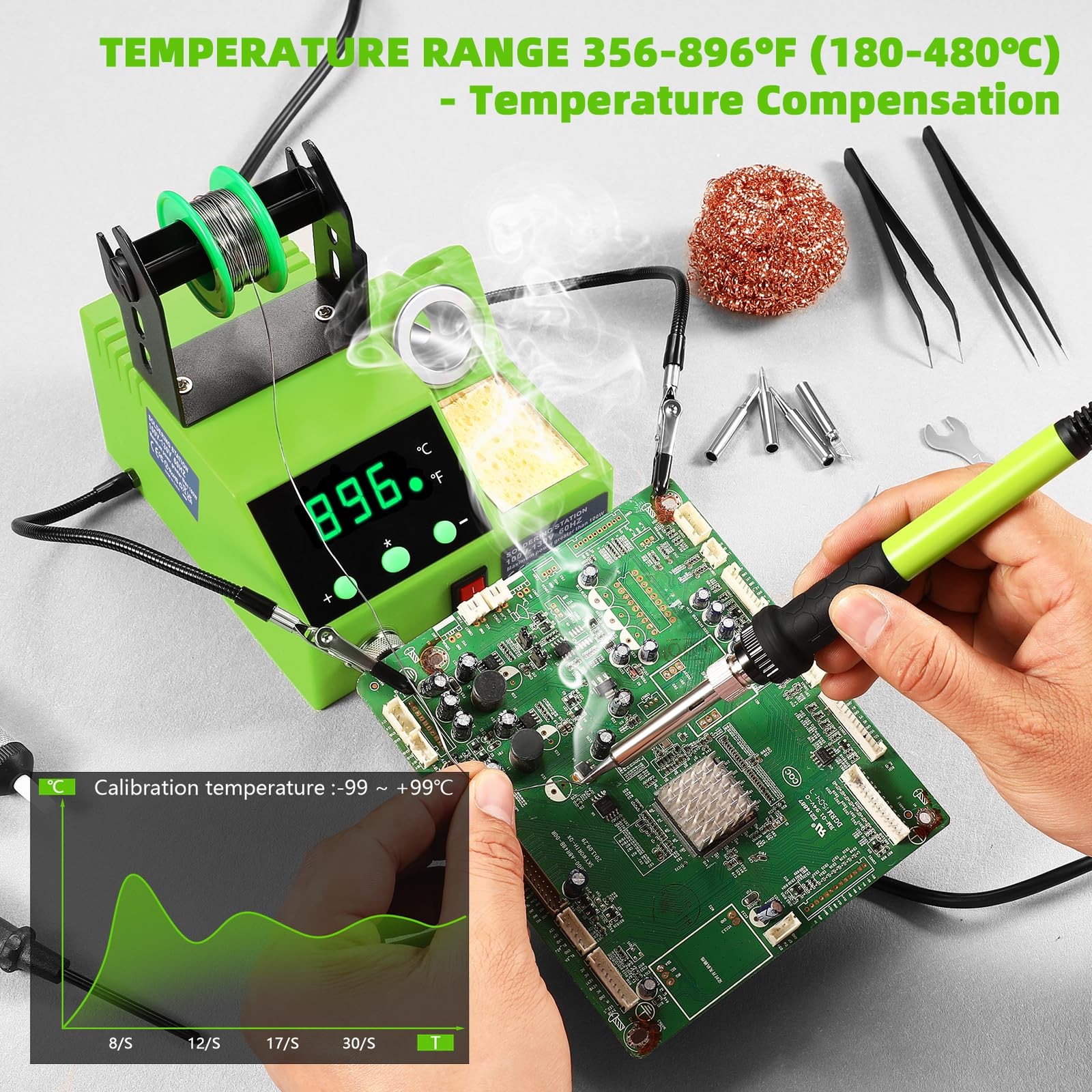 Soldering Station, 100W Digital Display Soldering Iron Station Kit with 2 Hel...