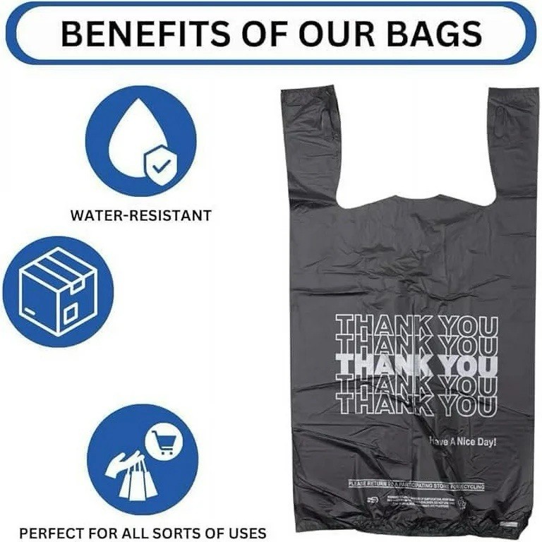 Bags 1/6 Black 21 x 6.5 x 11.5 "Thank You" T-Shirt Plastic Grocery Shopping Bags