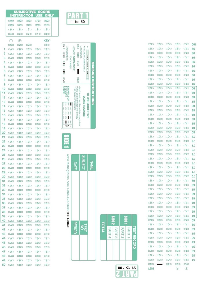 50 PCS Testing Forms Compatible With TEST884E 884 E Quiz Sheet Exam Paper