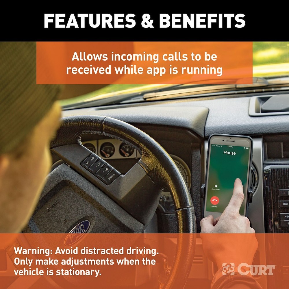 CURT 51180 Echo Mobile Electric Trailer Brake Controller with Bluetooth-Enabled