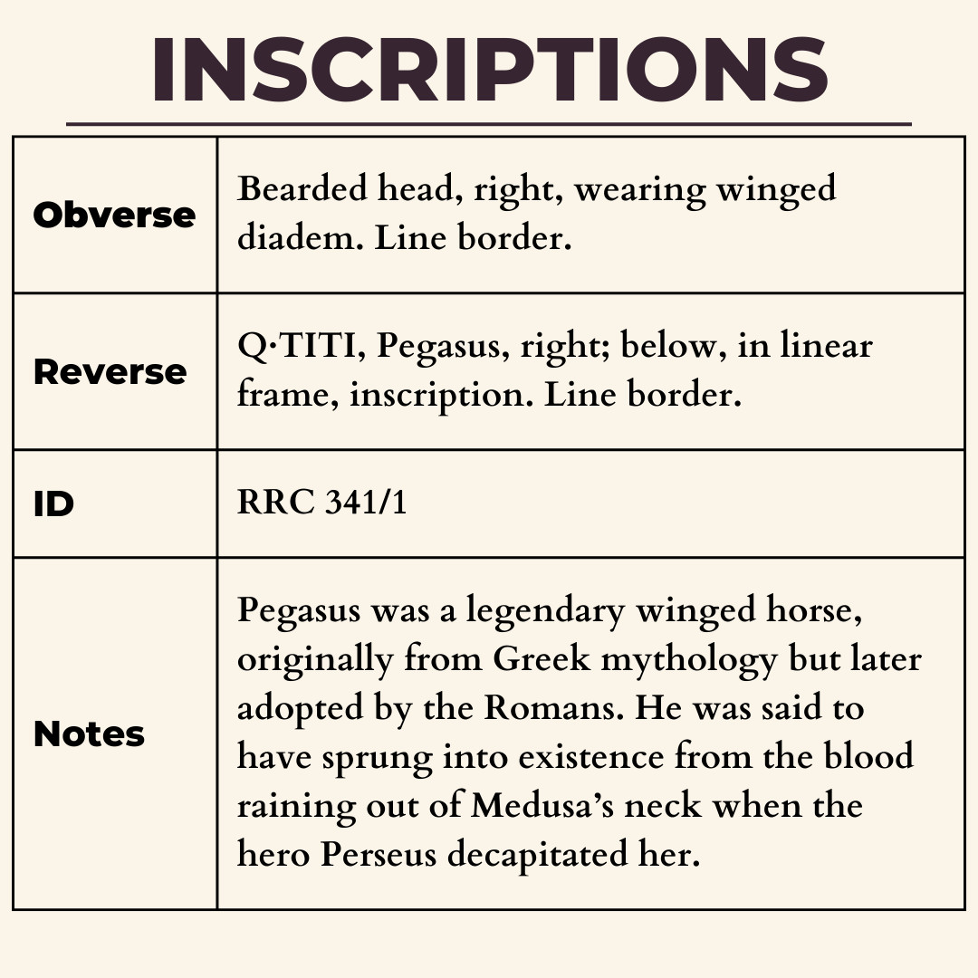 Pegasus Denarius Ancient Roman Republic Silver Coin 90BC Q Titius Mutinus