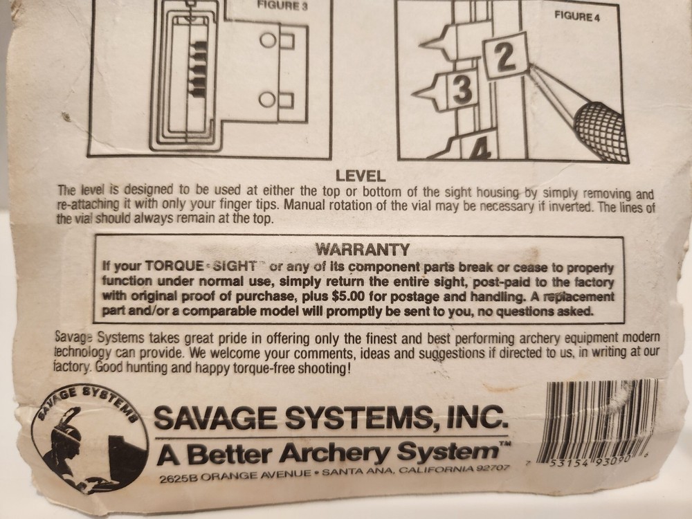 Vintage Savage Systems Torque Sight For Compound Bow In Package