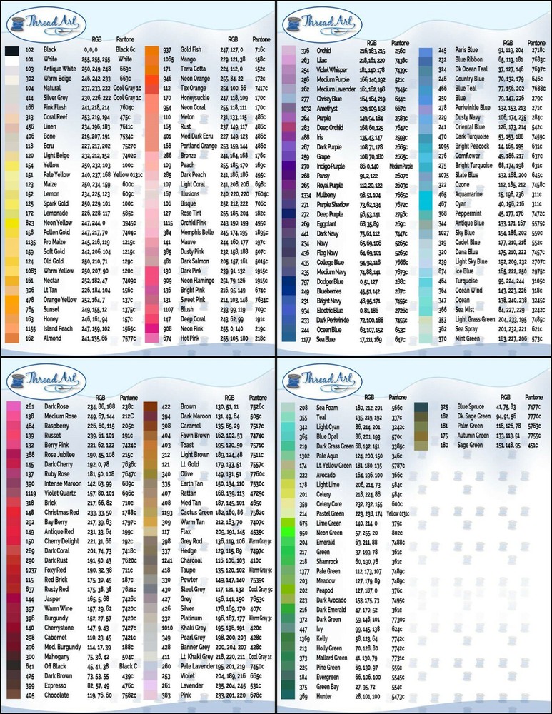 RAYON MACHINE EMBROIDERY THREAD SETS - 18 SETS AVAIL - 1000M CONES - 40WT