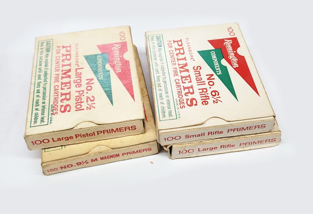 4ea. Vintage Remington Components Kleanbore Primers w/ Insert EMPTY Boxes