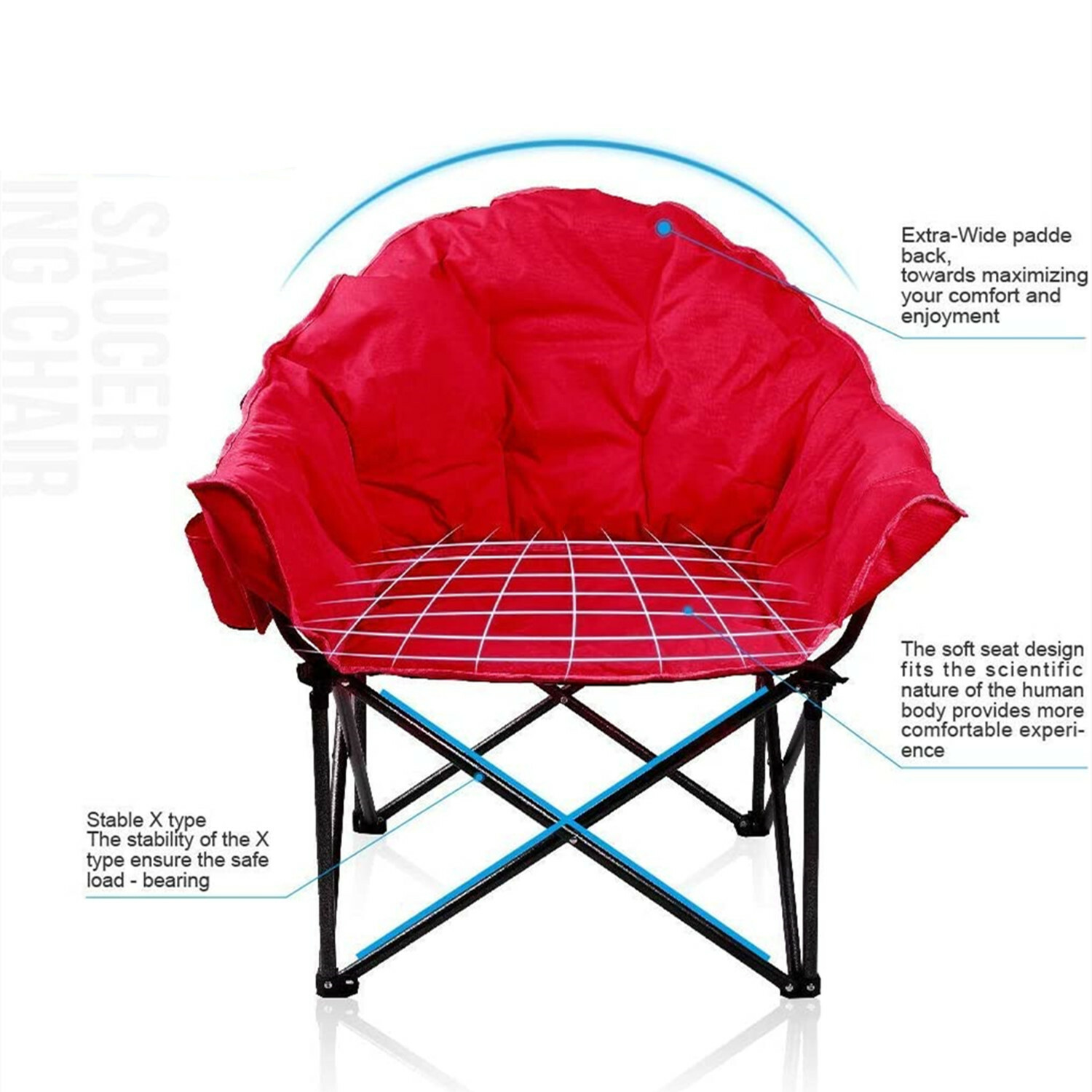 ALPHA CAMP Camping Saucer Chairs Oversize Moon Chair Folding with Carry Bag